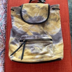 Super Cute NWT Canvas Tie Dye Backpack - Yellow & Grey with Black Accents